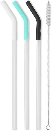 Miniatura 3 de Swig Life Juego de popotes reutilizables blanco + aguamarina + negro y cepillo de limpieza, cada popote es de 14 pulgadas de largo (se adapta a