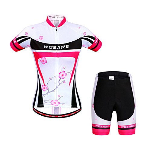 LSKCSH Fleur de Prunier Femmes Vélo Cyclisme Respirant à séchage Rapide Maillots Set Vélo Jersey Cycle Manches Courtes Veste 4D Coussin Rembourré Serré Shorts Pantalon (Ensemble, XL) Cover