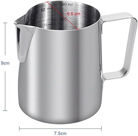 Anpro Milk Jug 350ml/12 fl.oz, 304 Stainless Steel Milk Pitcher, Milk Frothing Jug for Making Coffee Cappuccino