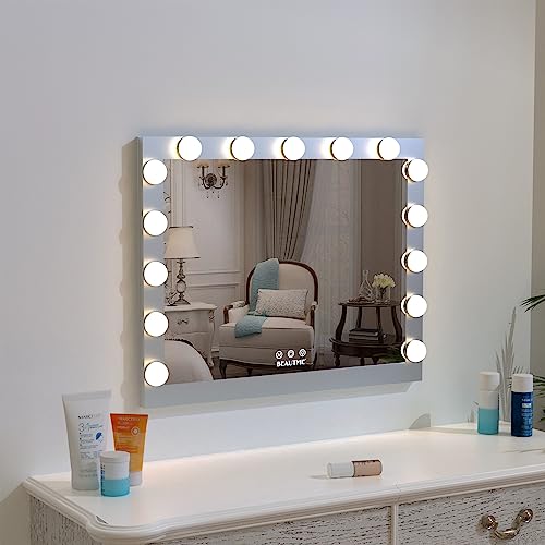Miniatura 5 de Wonstart Espejo Con Luz Para Maquillaje Con 15 Led Bombillas Montado En La Pared O En La Mesa Espejo Tocador Con 3 Modos De Color Luz Ajustable Táctil Inteligente Con 10 X Espejo 70 55cm