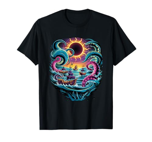 Octopus Kraken Pirate dans l'éclipse de marée T-Shirt