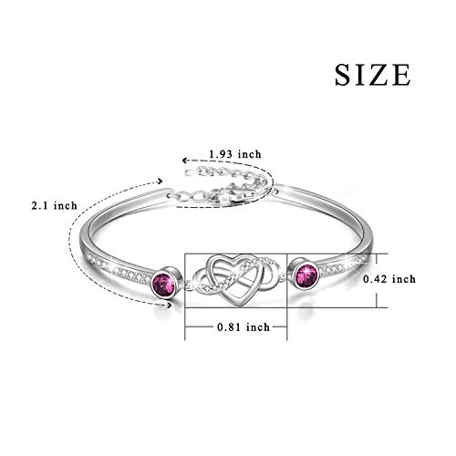 Image of AOBOCO 925 Sterling Silver Infinity Endless Love Heart Birthstone Bangle Bracelet - I Love You Forever Series Adjustable 6-8 in Bracelet with Crystals from Austria Romantic Birthday Jewelry Gift for Women Wife Girlfriend