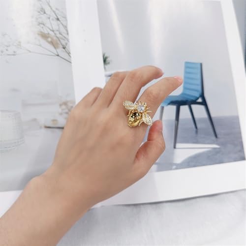 OIDIMS Cute Bee Ring for Women Gold-Tone Plated Adjustable Honeybee Rings Dainty Cubic Zirconia Crystal Animal Jewelry Stackable Promise Band Comfort Fit Fashion Wedding Holiday2