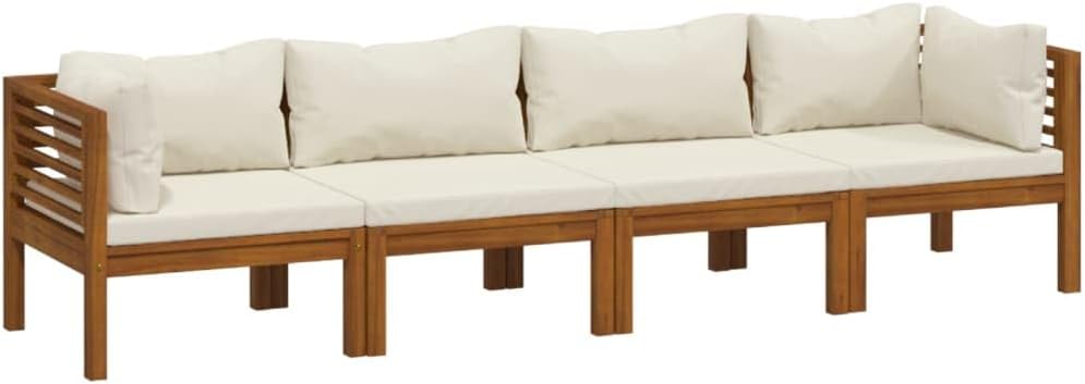 vidaXL Solid Acacia Wood 4-Seater Patio Sofa with Cream Cushion Outdoor Garden Terrace Wooden Modular Sofa Seating Seat Sitting Chair Furniture