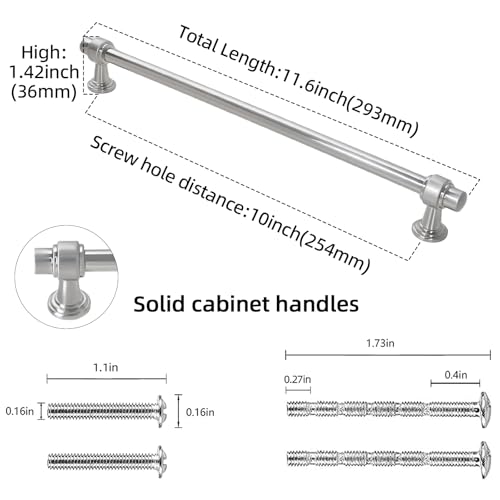 POVEFONK 6 Pack 10 inch(254mm) Brushed Satin Nickel Kitchen Cabinet Handles Cabinet Pulls Sliver Drawer Pulls Kitchen Cabinet Hardware Handles Drawer Pulls Dresser Handles by POVEFONK - Image 2