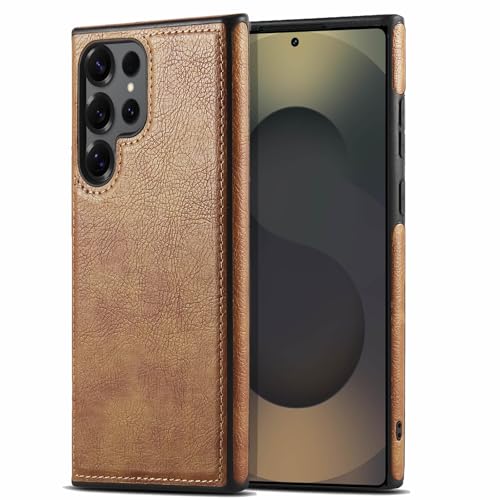 AIOVETEAB Designed for Samsung Galaxy S25 Ultra Case Premium Leather TPU Hybrid Case Cover Brown
