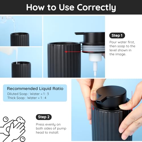 Image of Segbeauty Foaming Soap Dispenser Black, 10.8oz Ceramic Foam Hand Soap Dispenser for Bathroom, 320ml Empty Refillable Liquid Containers for Kitchen, Lotion Dispensers Bottle with Foaming Pump