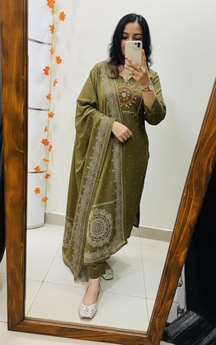 Image of ANNI DESIGNER Viscose Kurta for Women | Kurti Set Woman | Kurta with Pant & Dupatta | Straight Embroidered Suit | Ethnic Indian Outfit Office Party Traditional Clothing Fashion Style Premium Wear Look
