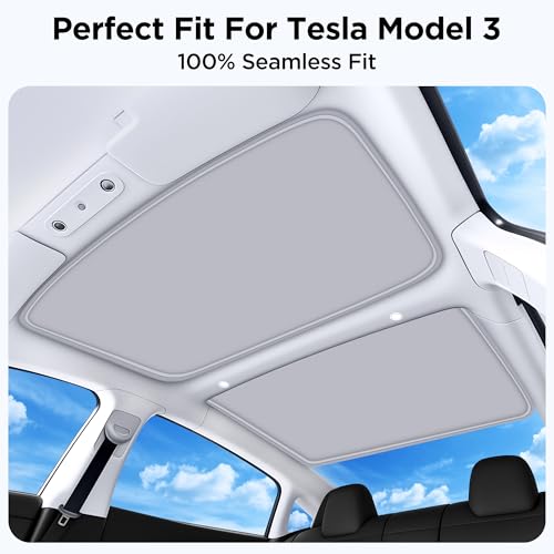 Image of 2026 Upgraded for Tesla Model 3 Accessories Sunshade Roof [No Sag, Ice-Crystal Cooling Coatings] Heat Insulation Glass Roof Sun Shade for Tesla Model 3 Accessories 2022-2026 Gray