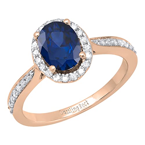 Dazzlingrock Collection 18K 8X6 MM Oval Gemstone & Round White Diamond Ladies Halo Style Engagement Ring, Rose Gold