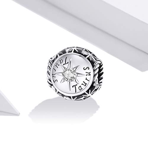 Image of 12 Constellation Charms 925 Sterling Silver Crystal Zircon Charms Family and Friends' Birthday Charm Birthstone Charms for Women Bracelets