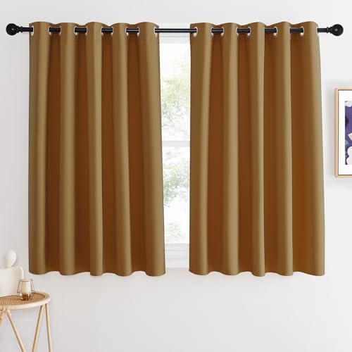 NICETOWN Blackout Curtains 54 Inches Long, Thermal Insulated Room Darkening Curtains for Bedroom, Window Treatment Drapes for Living Room Nursery (W66 x L54 Inch, Gold Brown, 1 Panel)