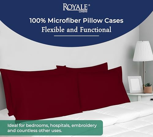 Image of Royale Linens Queen Pillowcase Set of 2 - Bed Pillow Cover - 20 inch x 30 inch - Red Pillowcases - 1800 Brushed Microfiber, Wrinkle & Fade Resistant - Soft & Cozy- Queen Size Pillow Case (Burgundy)