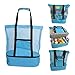 Beach Mesh Handbag, Stylish Lightweight Mesh Beach Bag Double Zippered Removable Cooler for Picnic Camping Travel with Extra Pocket (Blue)