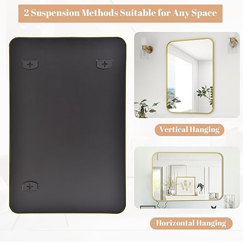 Beautypeak FJ-RE 24 Inch X 36 Inch Rectangular Aluminum Alloy Frame Wall Mounted Bathroom Mirror thumb #4