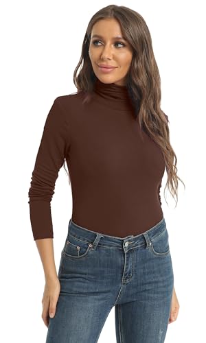Image of Women's Casual Long Sleeve Turtleneck Tops Slim Fitted Lightweight Base Layer Shirts