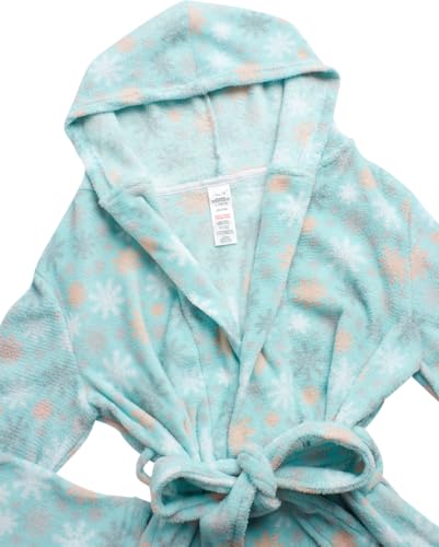Rene Rofe Girls Robe - Cozy Plush Ultra Fleece Hooded Bathrobe with Holiday Prints - Warm Belted Dress Robe for Girls (6-16)3
