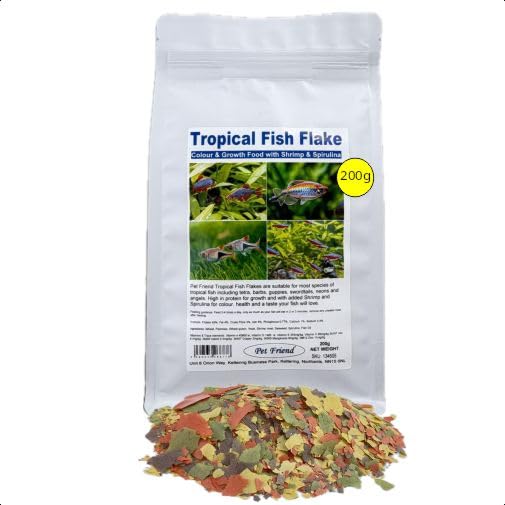 Pet Friend Tropical Fish Food Aquarium Flake High Protein Growth & Colour Feeding For Tetra And Other Fresh Water Species 200g