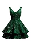 Sevintage Women’s Short Homecoming Dress 2024 Sequin Tiered Sparkly Corset Backless Mini Prom Dress HOCO Sweet 16 Ball Gown Formal Emerald Green US16W