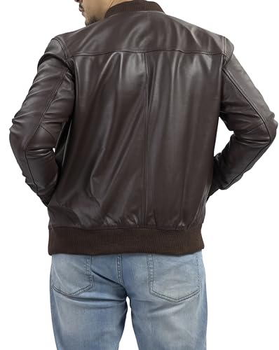 Image of Jild Varsity Style Leather Bomber Jacket Men - Casual Fashion Real Suede Classic MA-1 Leather Jacket Men
