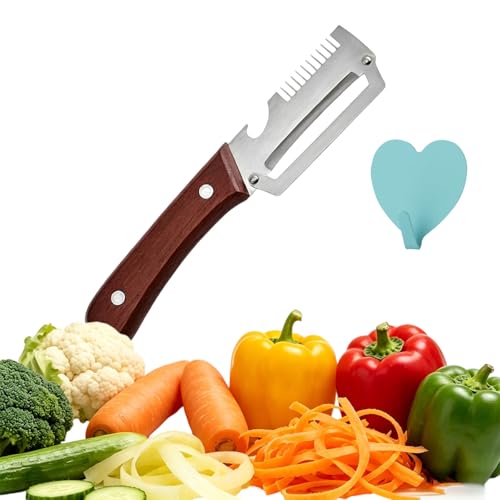 2026 New Zero Snag Wood Peeler, 3 in 1 Multifunctional Vegetable Peelers Stainless Steel, Peeler with Wood Handle, Julienne Peelers for Potato Pumpkin Fruit Vegetables (1PC)