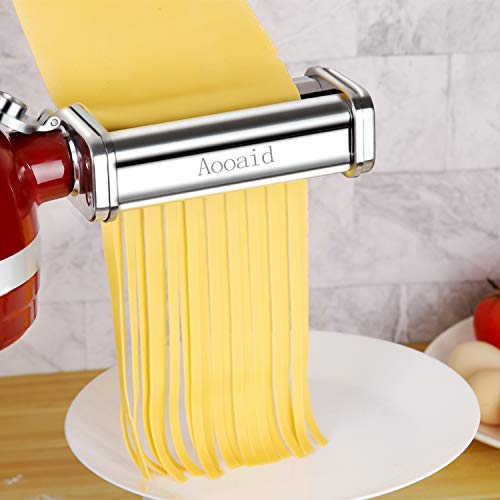 Pasta Roller & Spaghetti Cutter, Fettuccine Cutter Attachment For Kitchenaid Stand Mixer，3 Pcs Stainless Steel Pasta Maker Accessories By Aooaid #TOP2