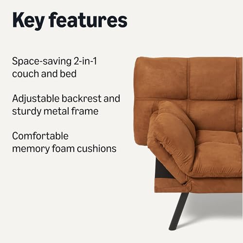 Image of Amazon Basics Convertible Loveseat Sofa Bed with Memory Foam, Adjustable Positions, Linen Fabric, Modern Sleeper for Small Living Room, Office, Apartment, Brown