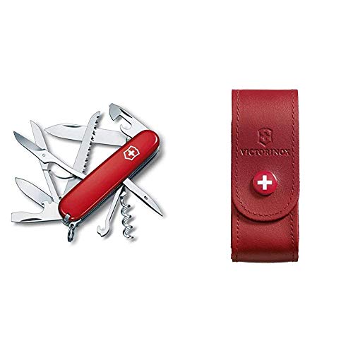 Victorinox Huntsman Swiss Army Couteau de poche, Rouge &amp; 4.0520.1 Etui Cuir Rouge