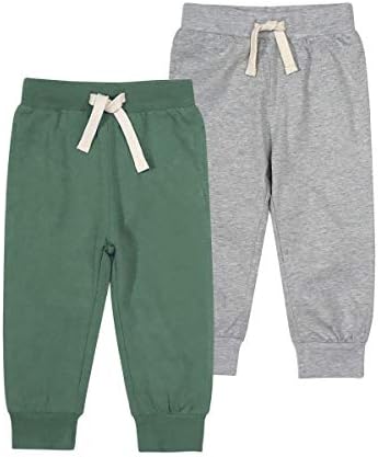 SUYEORLI Toddler Baby Boys Girls Joggers Pants Cotton Soild Color Stripes Sweatpants with Drawstring 1-6T (Green+Light Grey, 3-4T)