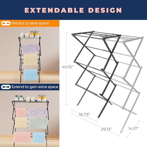 Image of happhom Clothes Drying Rack, Foldable Drying Rack Clothing, Laundry Drying Rack, Expandable and Collabsible Drying Rack, Free-Standing Large Clothes Dryer, Space Saving Indoor&Outdoor, Silver