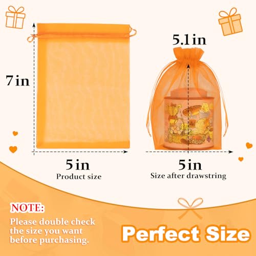 Image of Crweety 50 Pcs 5x7 Inch Orange Organza Bags, Small Mesh Bags Drawstring, Cute Mesh Gift Bags for Birthday Treat, Candy Sachet Wedding Party Favor, Jewelry Packaging & Graduation Gifts
