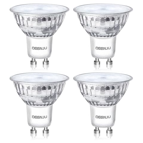 DEGNJU GU10 LED Light Bulbs Non-Dimmable, 5000K Daylight White GU10 Bulb Replacement for Recessed Track Lighting, 4W LED Bulbs with 35°Flood Beam for Kitchen, Range Hood, Living Room, Bedroom, 4 Pack Cover
