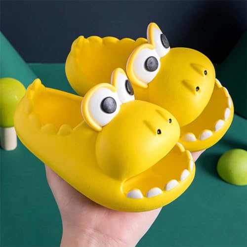 Cute Big Mouth Dinosaur Slippers Lightweight Beach Swimming Pool Non-Slip Water Shoes Sandals Boys and Girls Sandals Indoor and Outdoor with Cushioned Thick Sole(6.5-7.5(24cm), Yellow)2