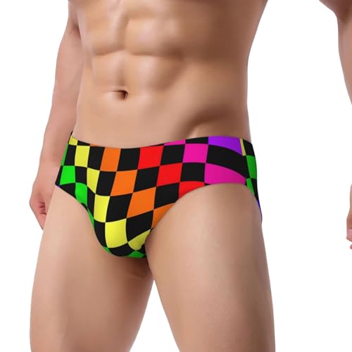 Black Rainbow Checkerboard Pattern Men'S Brief Underwear Underpants Triangle Briefs With Pouch2