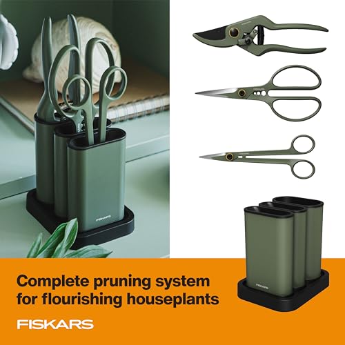 Fiskars Indoor Plant Care 3-Piece Set, Precision Gardening Tools, Green | Nesting Storage Caddy, Detail Snips, Stem Shears & Bypass Pruner for Trimming & Shaping Houseplants, Stainless Steel Blades - image 2