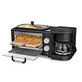 Nostalgia 3-in-1 Retro Breakfast Station - Includes 5 Cup Coffee Maker, Non-Stick Ceramic Griddle, and 4-Slice Toaster Oven - Built-In Timer, Reusable Coffee Filter, Space-Saving Design - Black