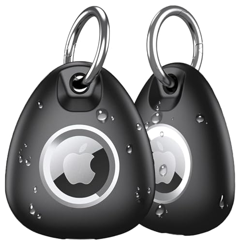 Woyinger Two Pack Safeguard Your Apple AirTags with This Stylish Air Tag Case Keychain Holder, Ensuring IPX8 Waterproof Protection While Effortlessly Tracking Your Items with GPS Precision, Black