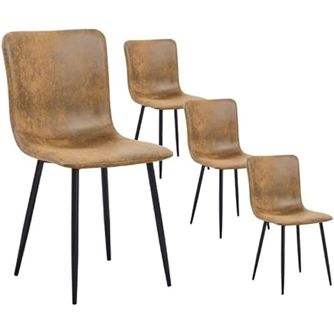 FurnitureR Juego de 4 sillas de comedor de gamuza con patas de metal Cover