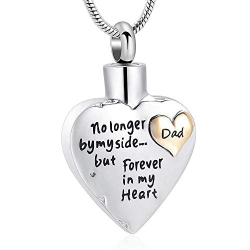 memorial jewelry No Longer by My Side,But Forever in My Heart Carved Locket Cremation Urn Necklace for Pet Dog Cats (Dad-Heart)
