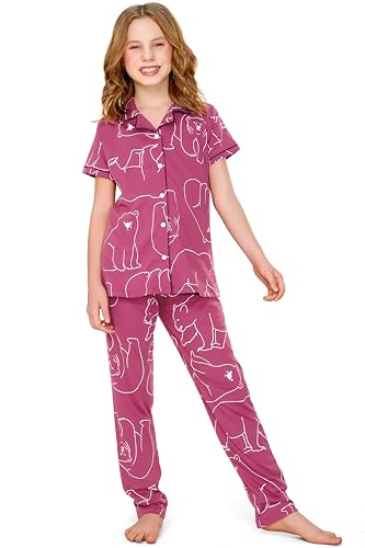 Image of ZEYO Night Suit for Girl's Polar Bear Printed Cotton Night Dress of Shirt and Pajama Set 5533