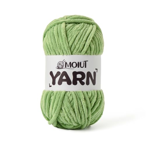 Image of Fluffy Chenille Yarn for Crocheting, Chunky Velvet Yarns for Crochet Amigurumi, Baby Yarn for Crocheting Soft Blanket, 87.4yds /3.5 oz Bulky Yarns for Crafts /Hats /Shoes /Socks (Avocado Green)