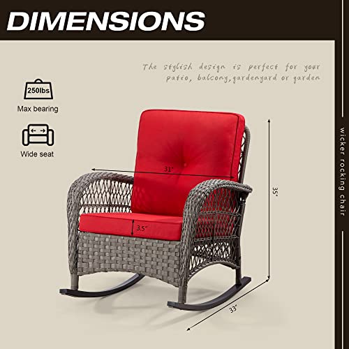 Joyside 4-Piece Wicker Patio Furniture Set - Loveseat, 2 Rocking Chairs, and Coffee Table in Mixed Grey/Red