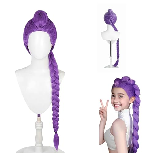 DTXYBC Peruca para Crianças, Peruca de Cosplay Roxa, Peruca de Cosplay para Crianças, Peruca de Cosplay de Trança Longa Roxa, para Halloween, Carnaval, Acessórios de Cosplay