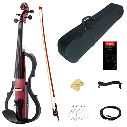 Kinglos 4/4 Red Solid Wood Advanced 3-Band-EQ Electric/Silent Violin Kit with Ebony Fittings Full Size (SDDD1803)