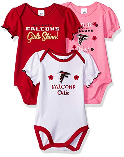 Image of NFL Atlanta Falcons 3 Pack Ruffle Sleeve Team Bodysuit, red/white/pink Atlanta Falcons, 3-6 Months