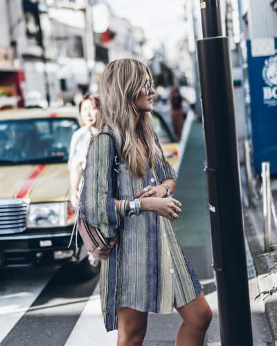 Image of Women's Swimsuit Cover up,Silky Button Down Shirt Midi Dress Kimono,Summer Bathing Suit Beach Coverups for Women (CP-Aline)