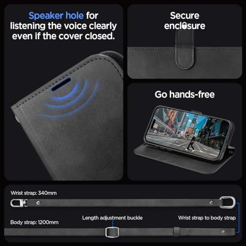 Image of Spigen Wallet S Pro Back Cover Case for iPhone 15 Pro, Flip Cover Wallet Design, Air Cushion Technology - Polycarbonate + TPU | Black