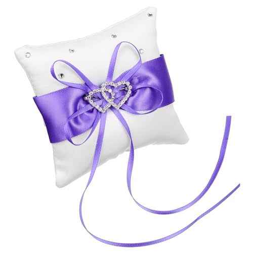BRIGHTFUFU Ring Bearer Pillow for Wedding: Compact 10x10cm Double Heart Pillow Satin Rhinestones