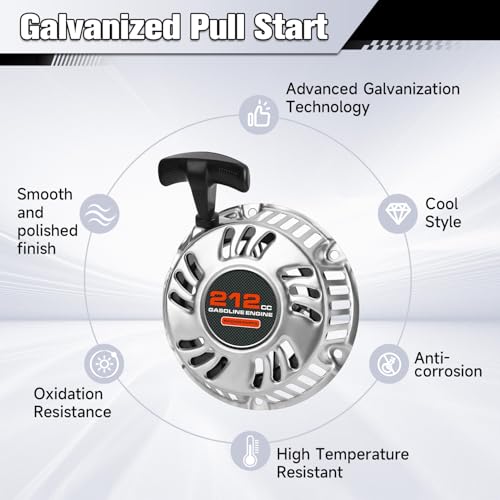 Image of Mini Bike Pull Start Assembly Recoil Starter Compatible with Predator 212cc 196cc Coleman CT200U CT200U-EX BT200X KT196 Go Kart GX160 6.5HP OHV Engine Lawn Mower Generator Parts Galvanized