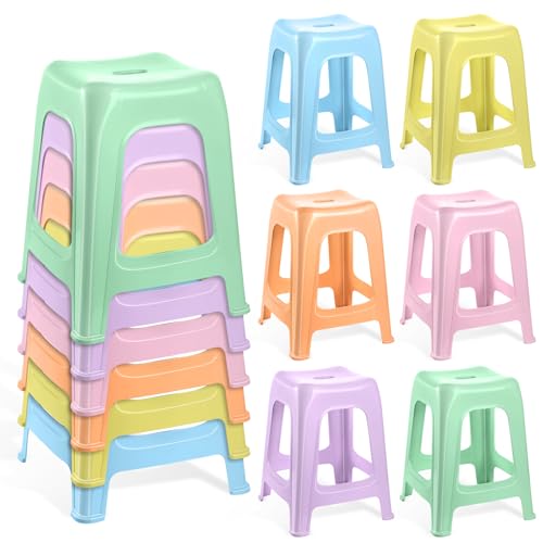 6 Pack Stackable Classroom Stools 18.9 Inch Plastic Nesting Stools Space Saving Portable Backless Bar Stool Flexible Seating Decorative Chairs for Students Home Office School Classroom (Pastel)